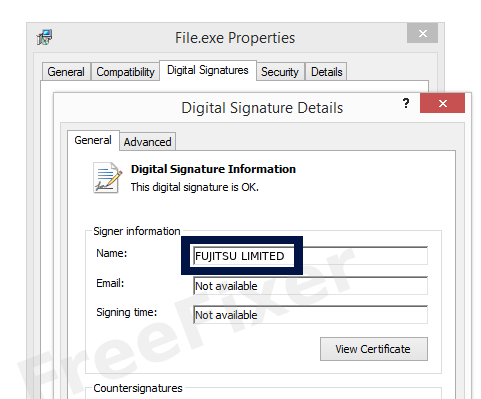Screenshot of the FUJITSU LIMITED certificate